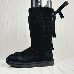 Koolaburra by UGG Andrah Tall Black Suede Bow Sheepskin Winter Boots i350